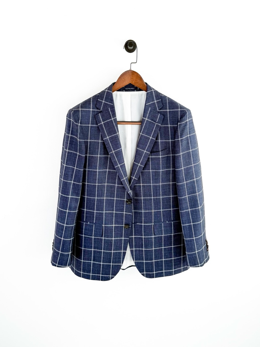 NEW Suitsupply Sienna Men's Blue Windowpane Suit Silk Wool Linen Blue White 40R - Picture 9 of 16
